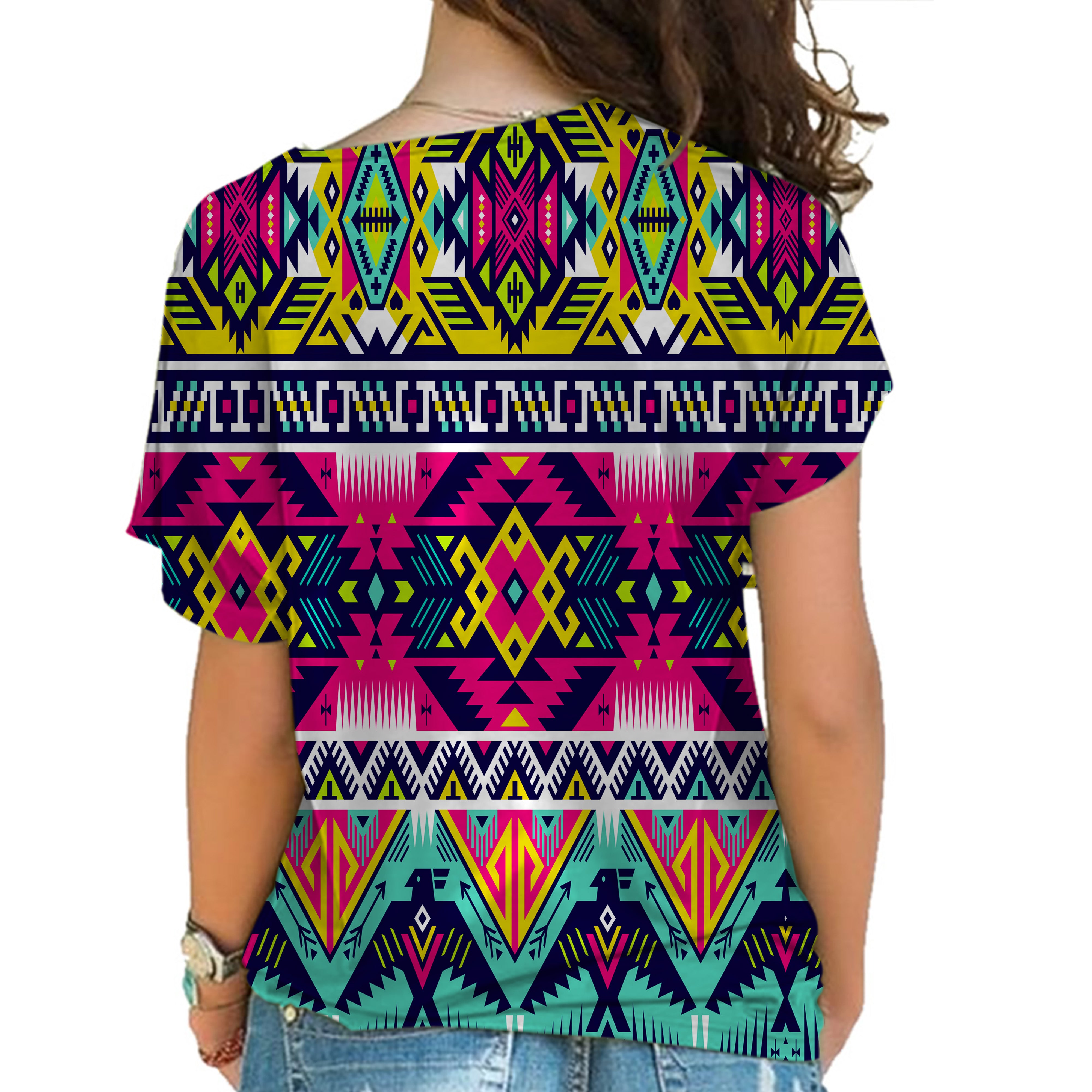 GB-NAT00071-01 Full Color Thunder Bird Native American Cross Shoulder Shirt - Powwow Store