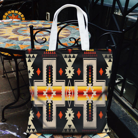 GB-NAT00062-01 Black Tribe Design Native American Pocket Canvas Bag