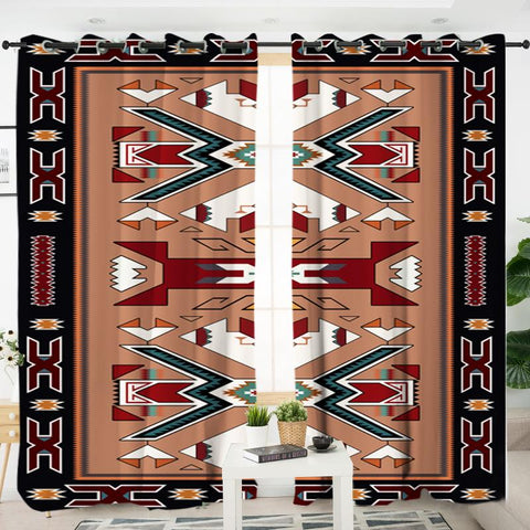 Orange Geometric Native American Living Room Curtain