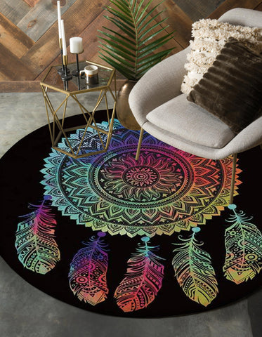 Mandala Dreamcarcher Colorful Native American Pride Round Rug