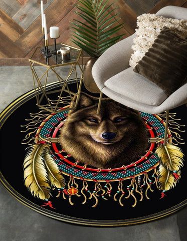Wolf Dreamcatcher Native American Design Round Carpet