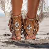 Retro Women Fringe Flower Wedges Shoes Casual Sandals Women Summer Flip Flop Sandals