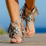 Retro Women Fringe Flower Wedges Shoes Casual Sandals Women Summer Flip Flop Sandals