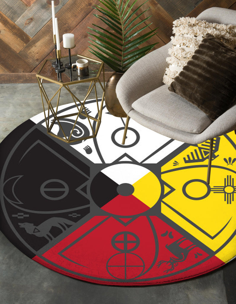 Medicine Wheel Yin Yang Wolf Native American Design Round Carpet 20200104_M06