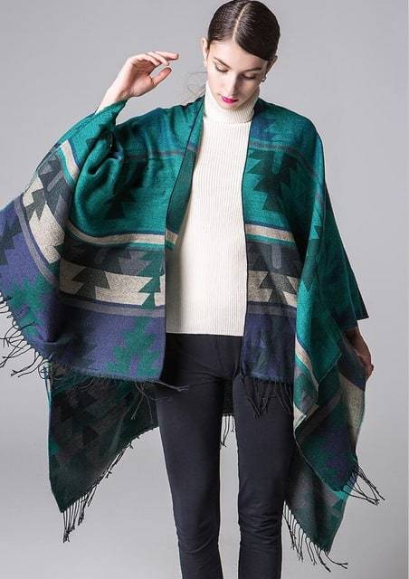 Scarf Ponchos Tassels Symmetry Pattern Native American Design - Powwow Store