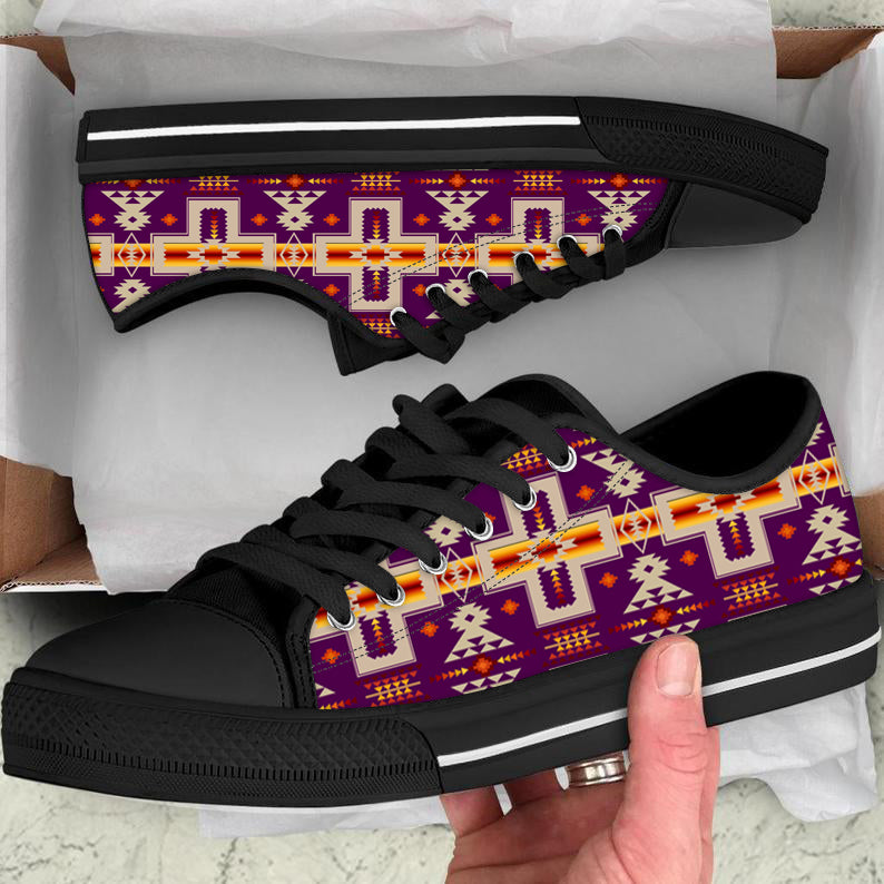 GB-NAT00062-09 Purrple Tribe Design Native American Low Top Canvas Shoe