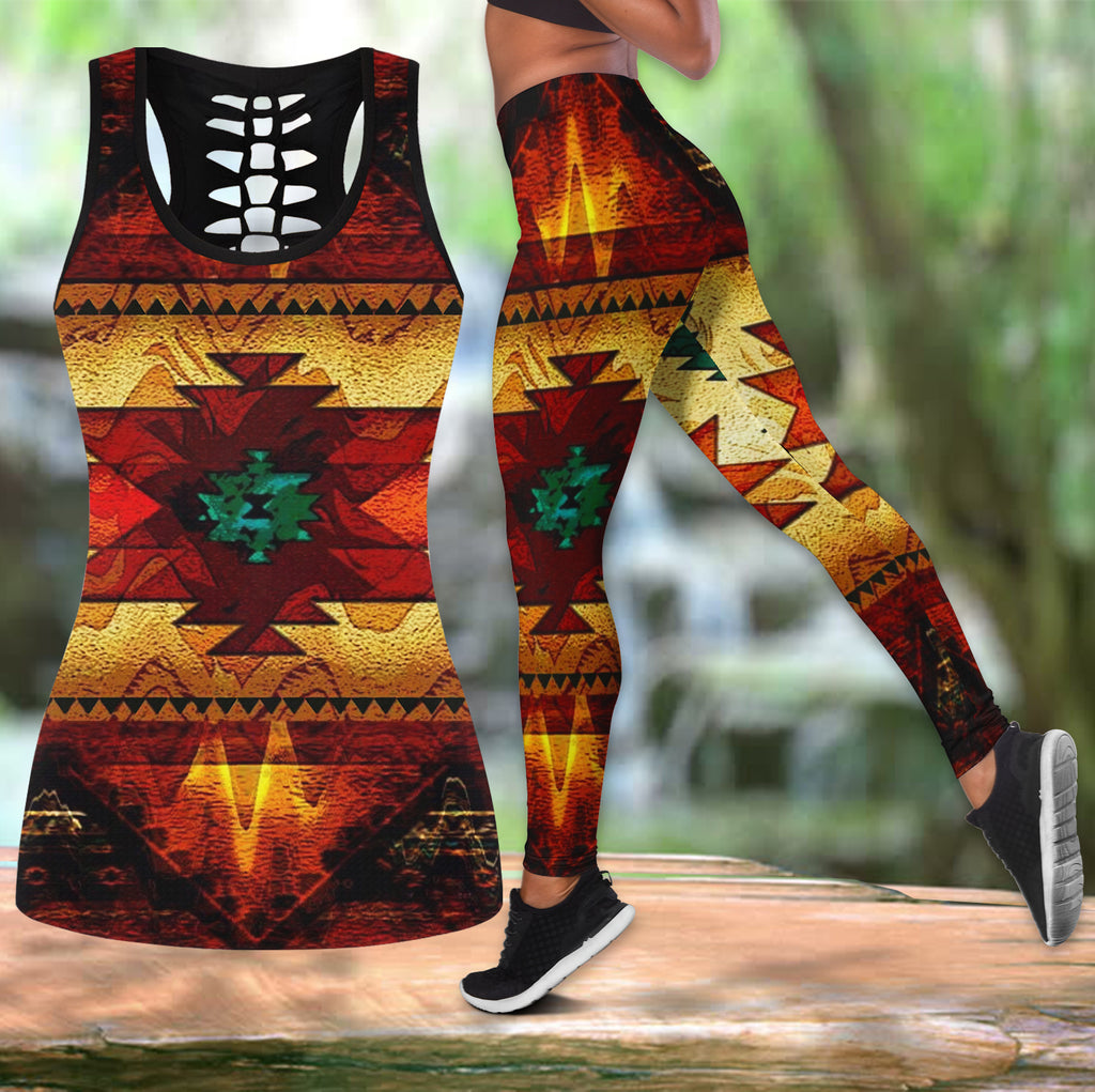 GB-NAT00068 United Tribes Brown Design Native Tank Top And Legging Set