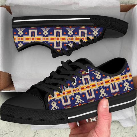 GB-NAT00062-04 Navy Tribe Design Native American Low Top Canvas Shoe