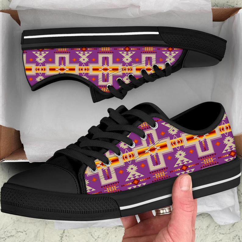 GB-NAT00062-07 Light Purple Tribe Design Native American Low Top Canvas Shoe