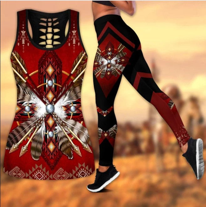 Powwow StoreCOMB2040 Pattern  Native Hollow Tank Top And Legging Sets