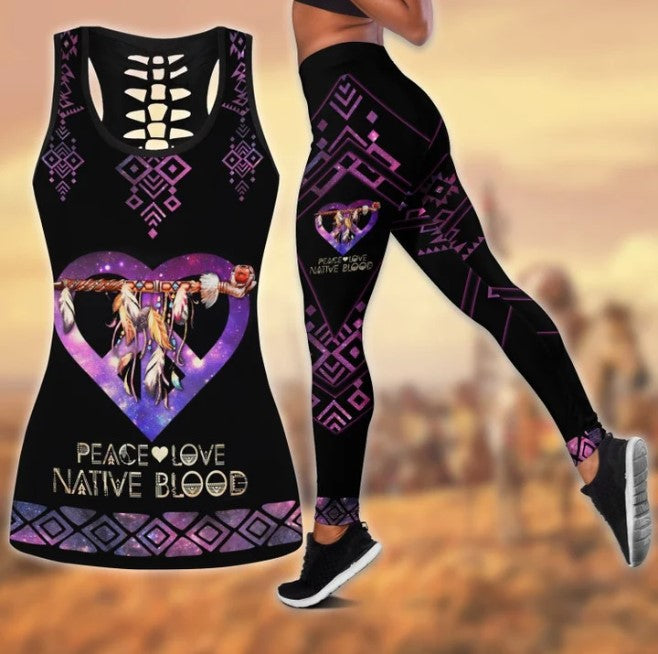 Powwow StoreCOMB2039 Pattern  Native Hollow Tank Top And Legging Sets