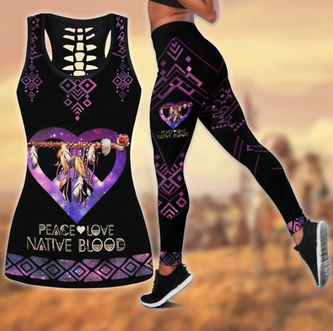 COMB2039 Pattern  Native Hollow Tank Top And Legging Sets