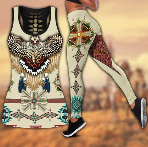 COMB2038 Pattern  Native Hollow Tank Top And Legging Sets