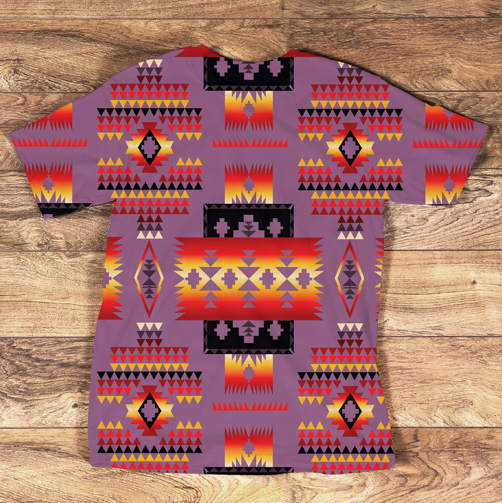 GB-NAT00046-3DTS07 Purple Tribe Design Native American All-Over T-Shirt