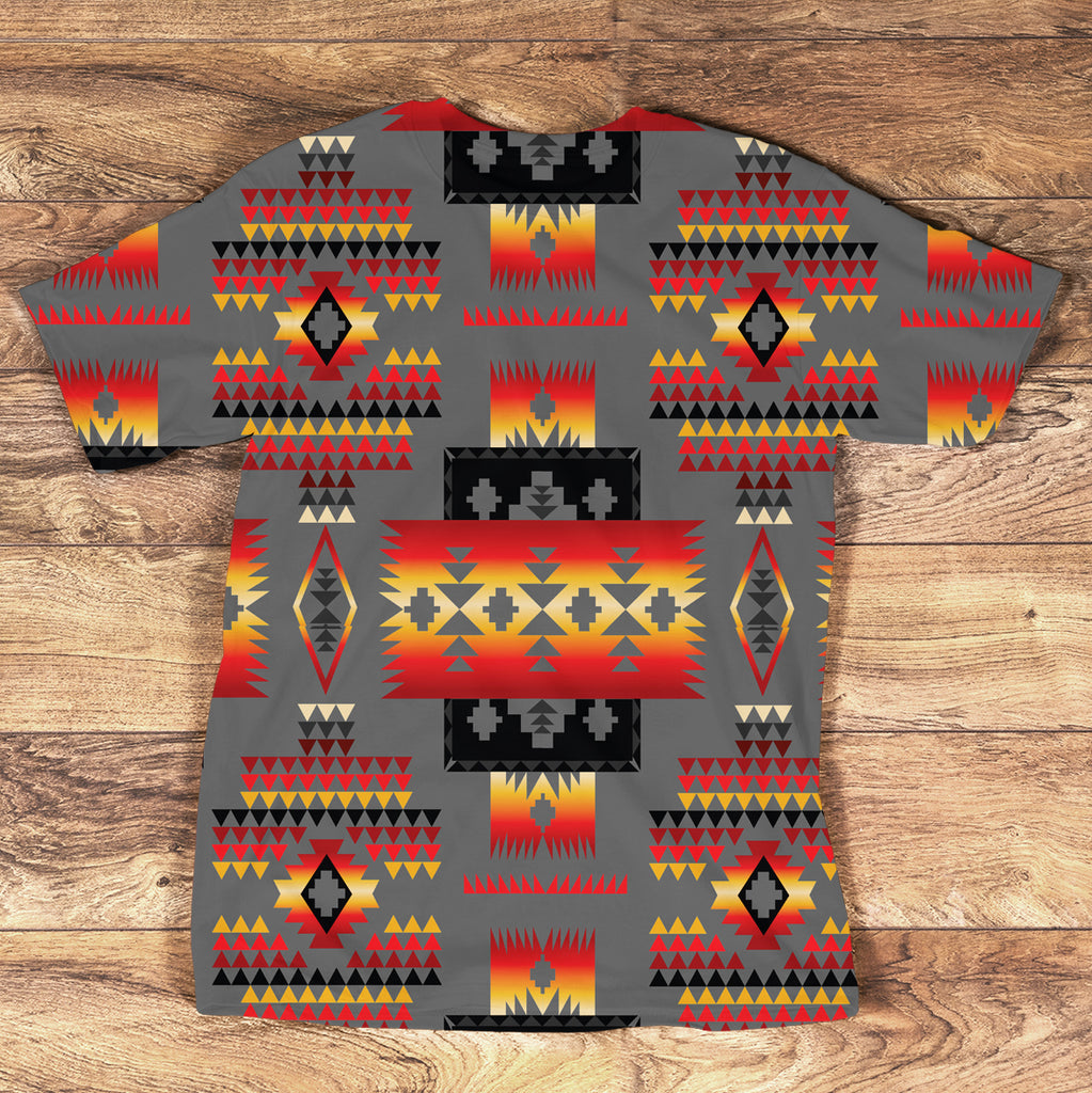 GB-NAT00046-3DTS08 Gray Tribe Design Native American All-Over T-Shirt