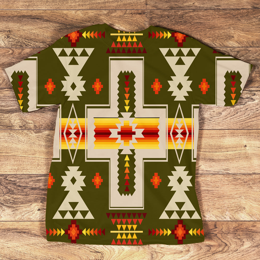 NAT00062-3DTS-12 Dark Green Tribe Design Native American  All-Over T-Shirt