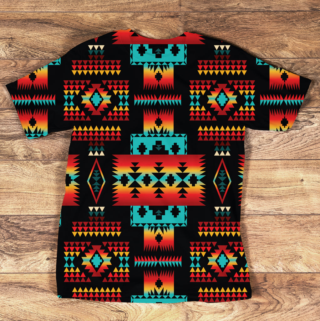 GB-NAT00046-3DTS02 Navy Tribe Design Native American All-Over T-Shirt