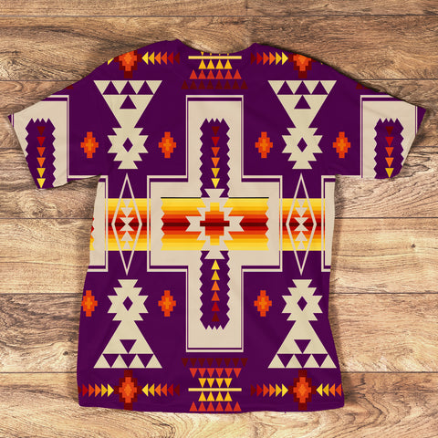 GB-NAT00062-3DTS-09 Purrple Tribe Design Native American All-Over T-Shirt