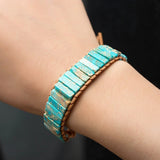 Stylish Multicolor Natural Gem Leather Bracelet Bead Leather Wrap Bracelet Jewelry