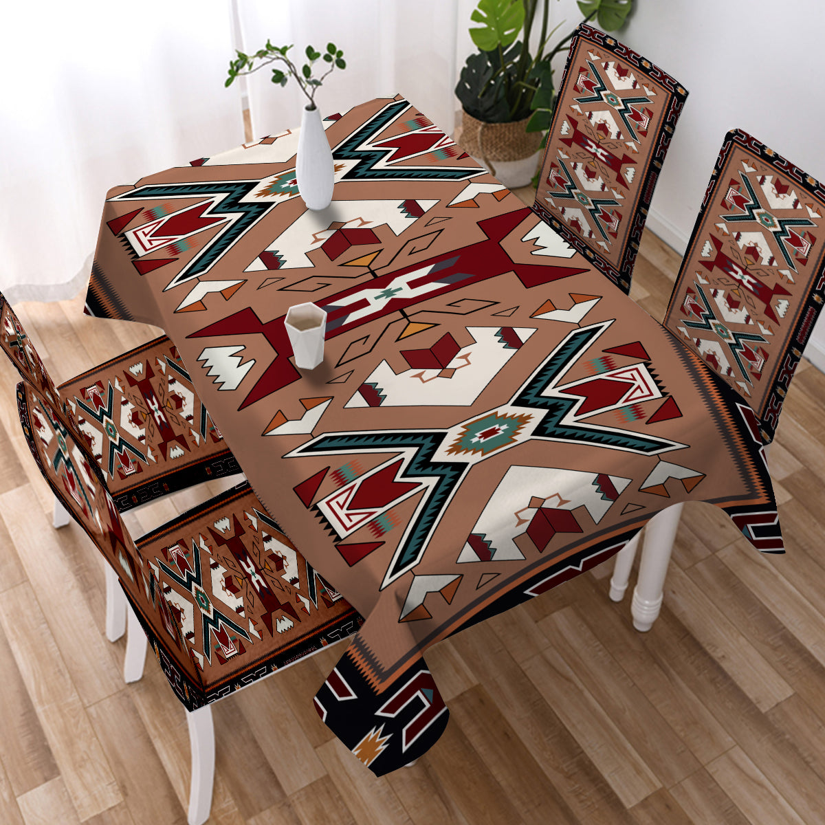 GB-NAT0002 Orange Geometric Native American Tablecloth - Powwow Store