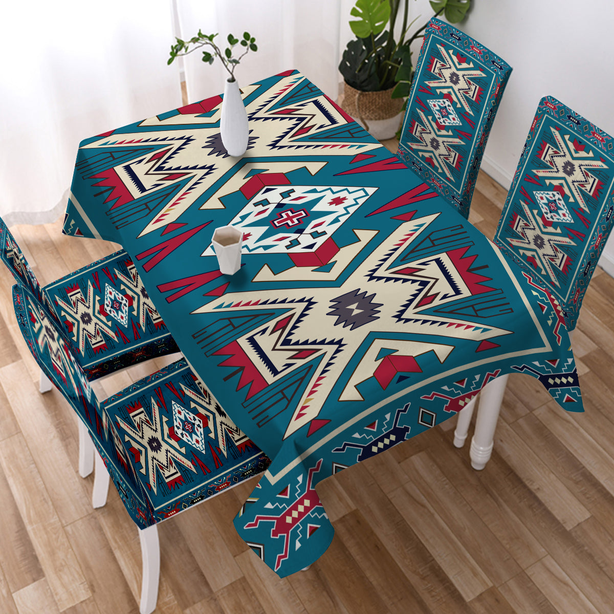 GB-NAT0003 Blue Pink Pattern Native American Tablecloth - Powwow Store