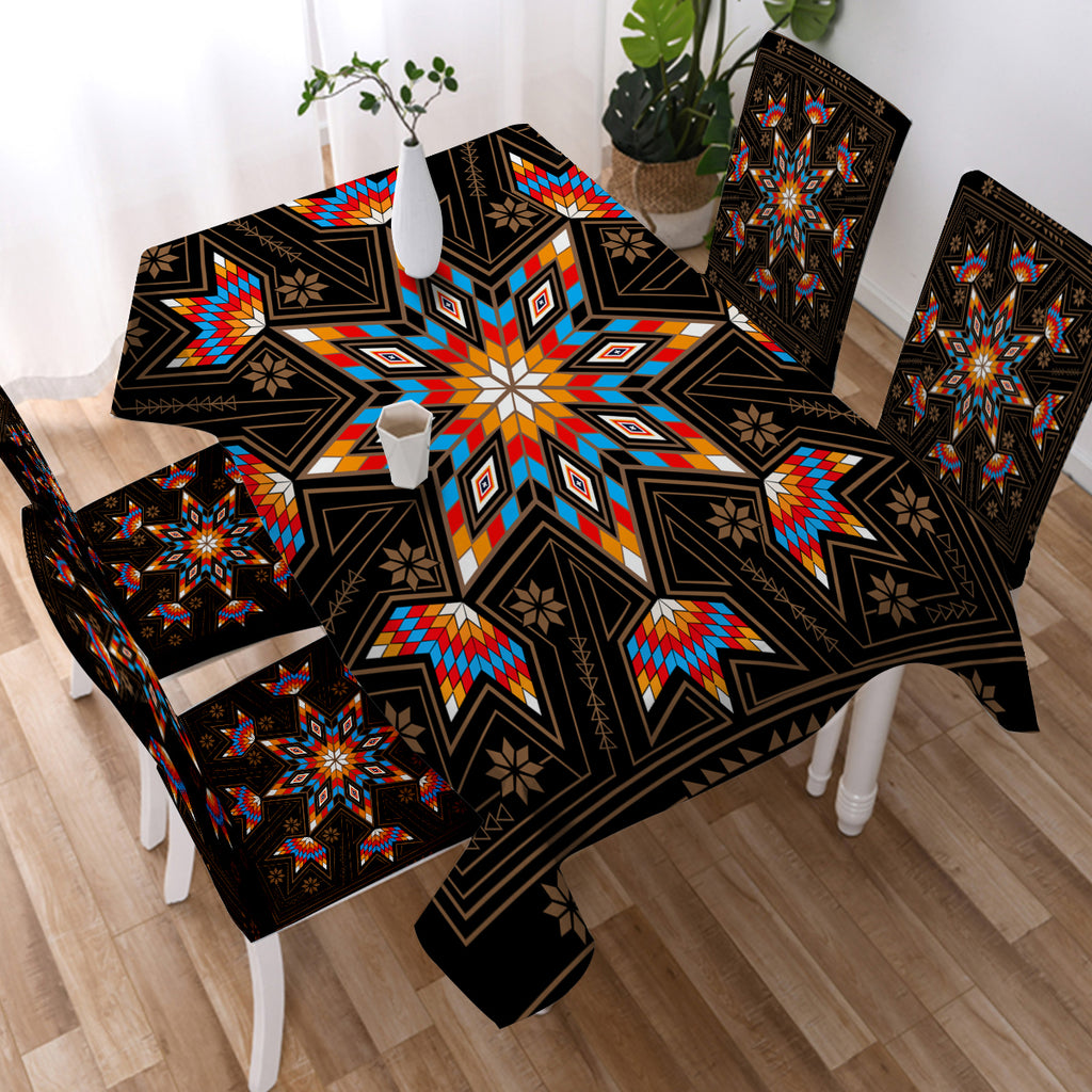 GB-NAT00070 Black Geometric Native American Tablecloth