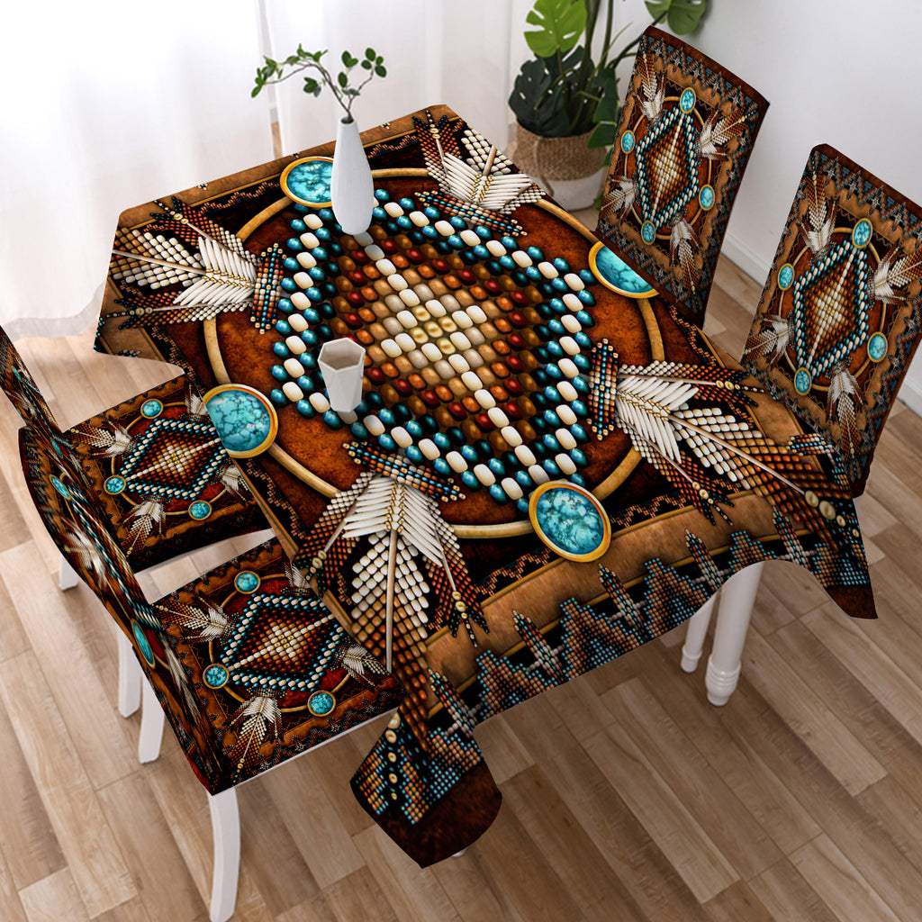 GB-NAT00023-04 Mandala Brown Native American Tablecloth
