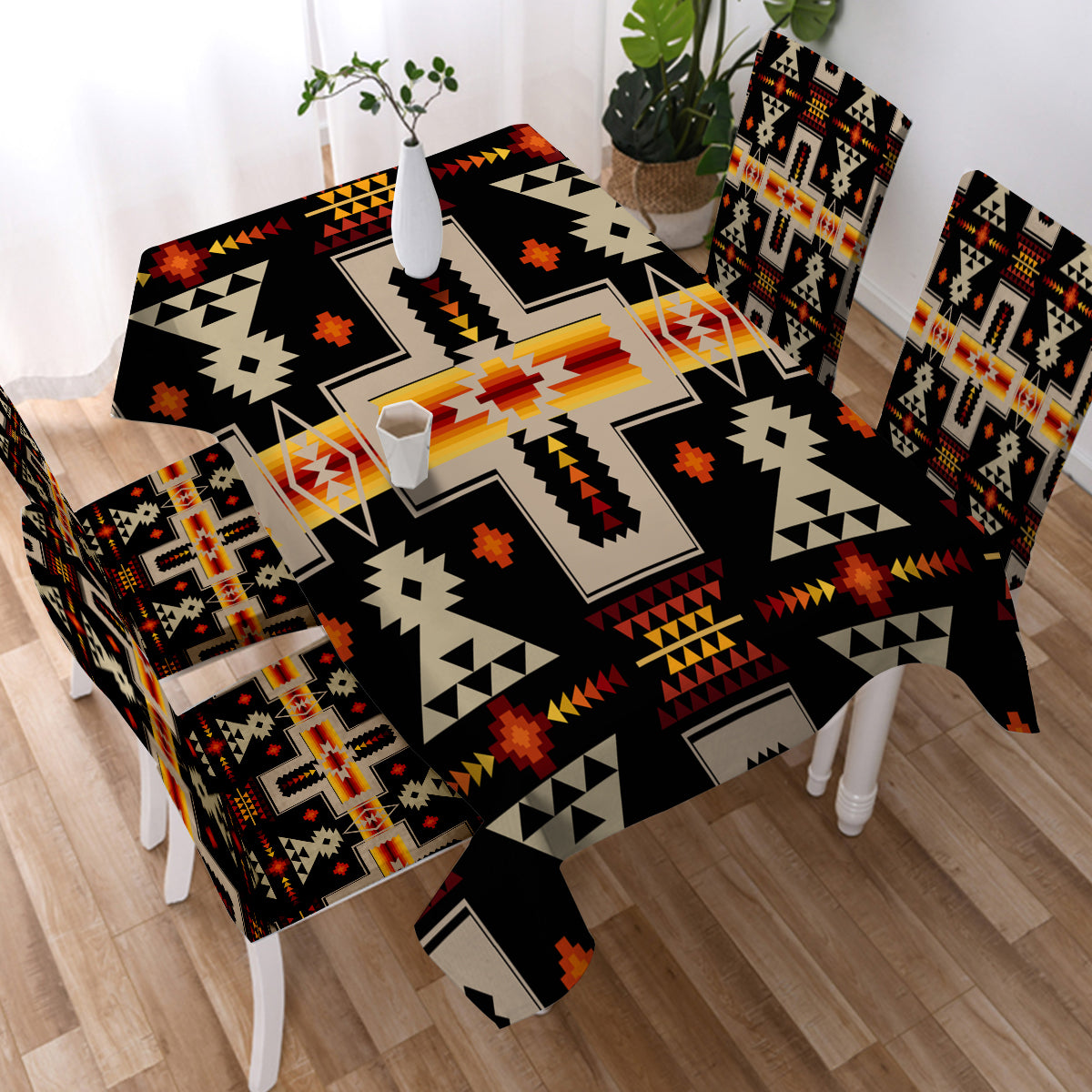 GB-NAT00062-01 Black Tribe Design Native American Tablecloth - Powwow Store