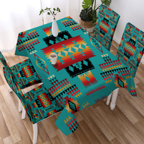 GB-NAT00046-01 Blue Native Tribes Pattern Native American Tablecloth