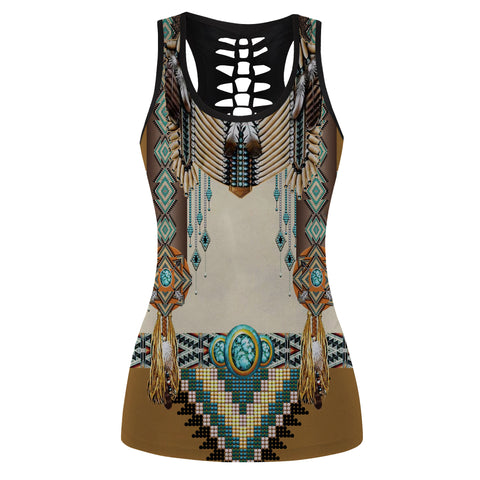 Powwow Store gb nat00059 brown pattern breastplate native american hollow tank top 3d