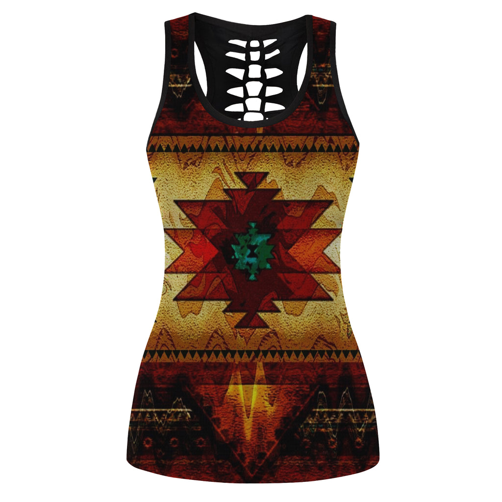 GB-NAT00068 United Tribes Brown Design Native American Hollow Tank Top 3D