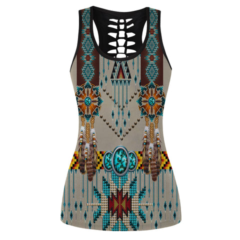 Powwow Store gb nat00069 turquoise blue pattern breastplate native american hollow tank top 3d