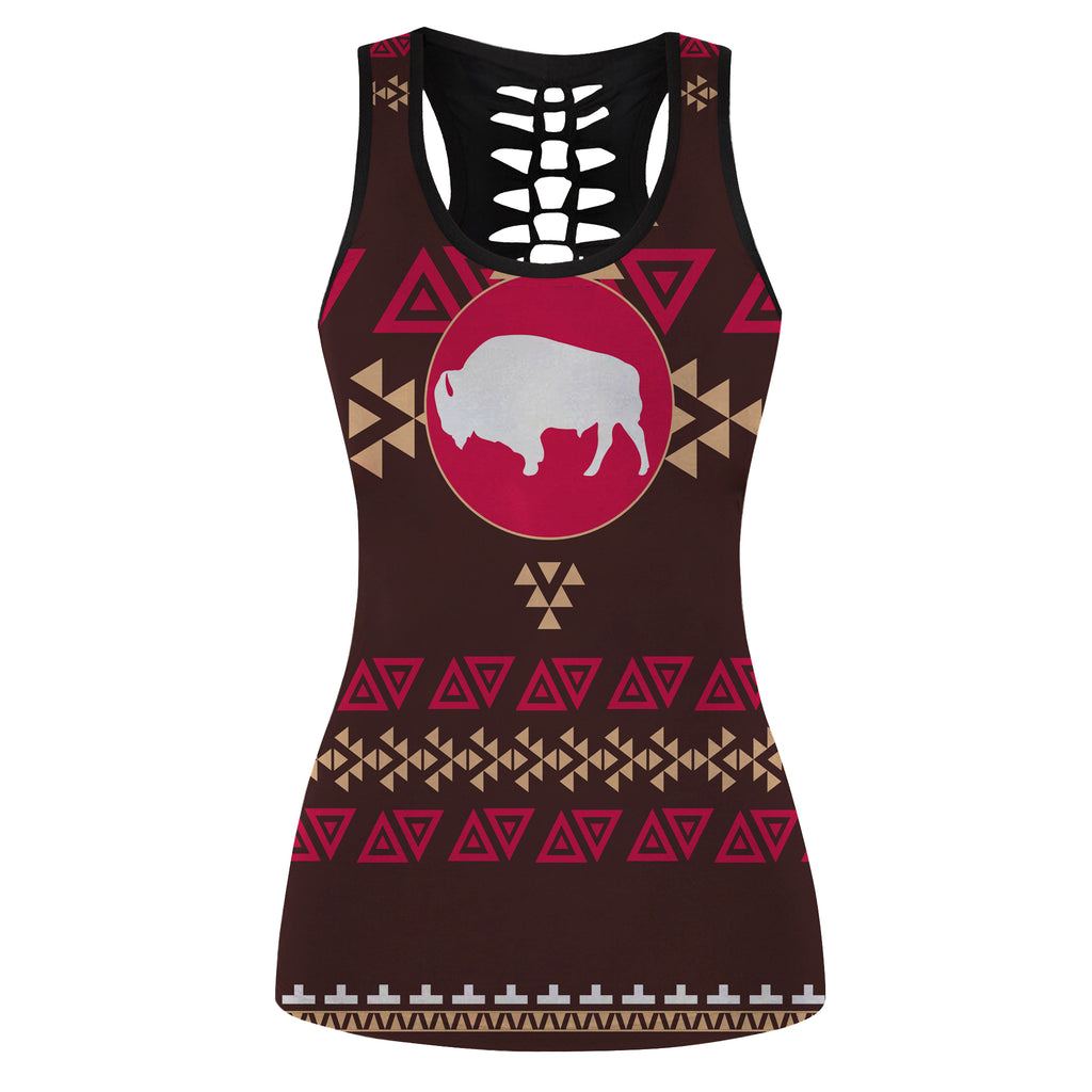 Powwow Store gb nat00161 brown bison native american hollow tank top 3d