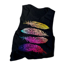 Powwow Store tank tops women summer women feather printed round neck sleeveless blouse tank top vest casual vest top o neck tank female 2020 tank tops