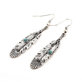 Tribal Feather Stone Earrings Indian Native American Jewelry