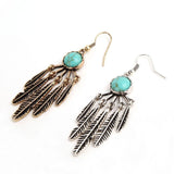 Vintage Feather With Stone Dangle Native American Earrings
