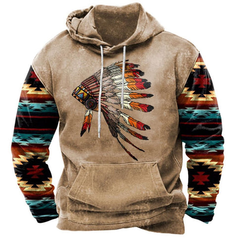 Powwow StoreVintage Indian Print Hoodie Unisex Hooded Sweatshirt Male Brand Casual Pullover Tops