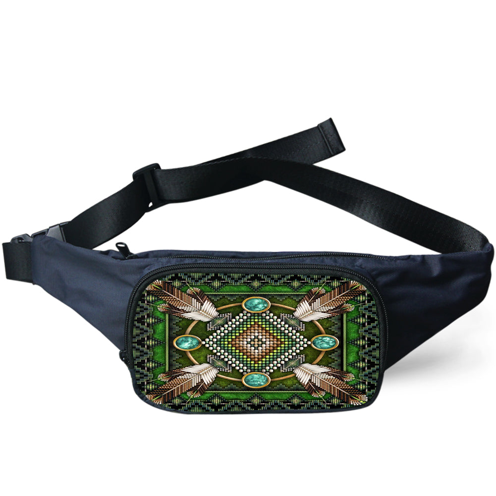 GB-NAT00023-01 Naumaddic Arts Green Native American Waist Bag
