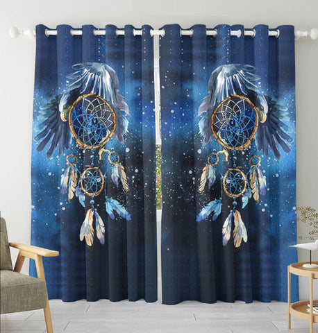 GB-NAT00065 Blue Galaxy Dreamcatcher Native  Living Room Curtain