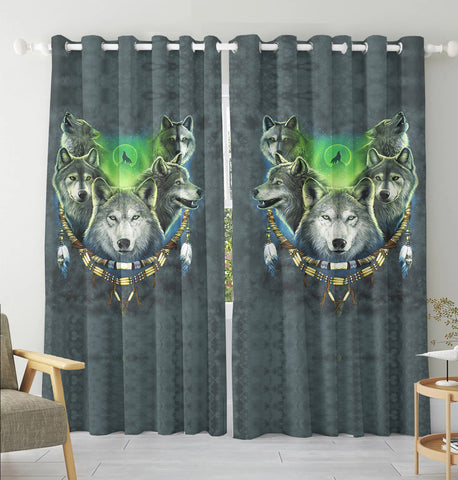 GB-NAT00267 Wolf Pack Moon Light  Native  Living Room Curtain