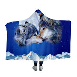 Powwow Store wolf couple by ismot esha hooded blanket moon sherpa fleece blanket night sky wearable blanket mountains blue blanket with hood blankets