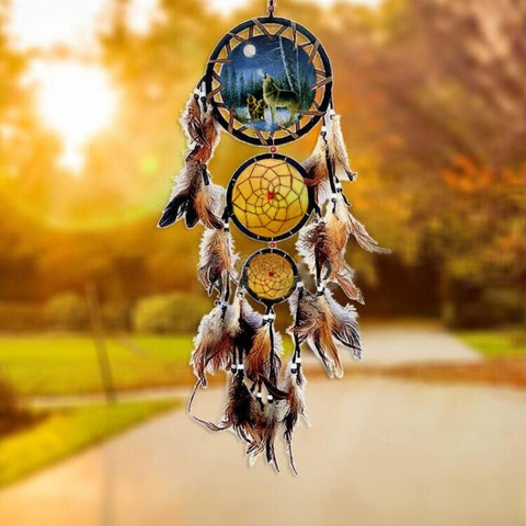 Powwow Store wolf pattern dream catcher with feathers dreamcatcher