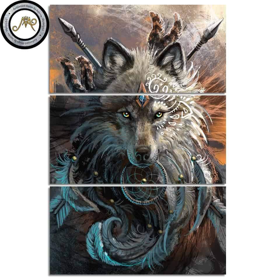 Wolf Warrior 3 Piece Canvas Native American Indian - Powwow Store