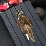 Powwow Store women bohemian ethnic long chain feather pendant dreamcatcher necklace choker boho clothing jewelry accessories pendant necklaces