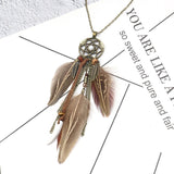 Powwow Store women bohemian ethnic long chain feather pendant dreamcatcher necklace choker boho clothing jewelry accessories pendant necklaces