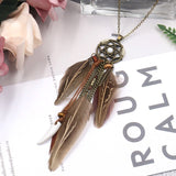 Powwow Store women bohemian ethnic long chain feather pendant dreamcatcher necklace choker boho clothing jewelry accessories pendant necklaces