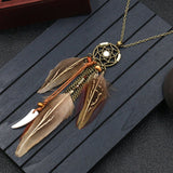 Powwow Store women bohemian ethnic long chain feather pendant dreamcatcher necklace choker boho clothing jewelry accessories pendant necklaces