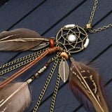 Powwow Store women bohemian ethnic long chain feather pendant dreamcatcher necklace choker boho clothing jewelry accessories pendant necklaces