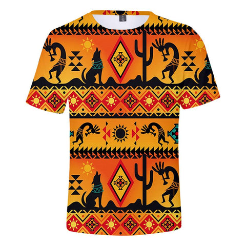 Kokopelli Myth Yellow Native American  3D Tshirt - Powwow Store