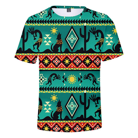 Kokopelli Myth Green Native American  3D Tshirt - Powwow Store